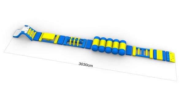 Kids Blow Up Water Park Water Obstacle Course , Blue / Yellow / Green Color
