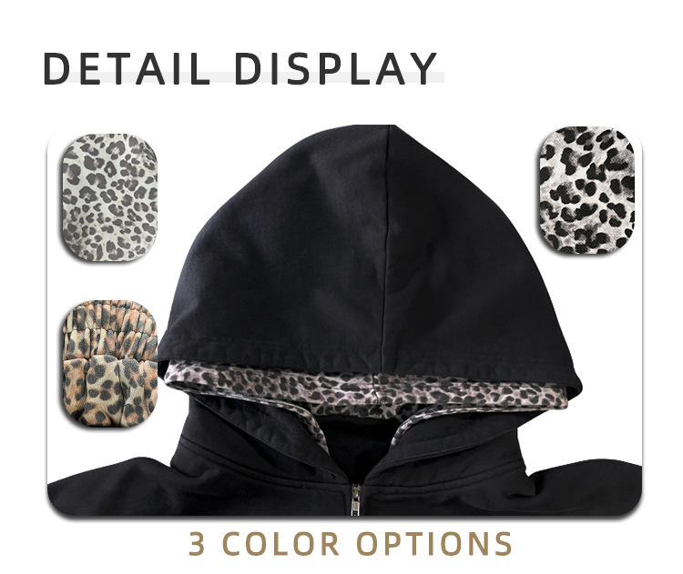 A529 Chiying Vintage Washed Zip Up Hoodie Men Leopard Lined Hood Oversized Cursive Print Streetwear Jacket