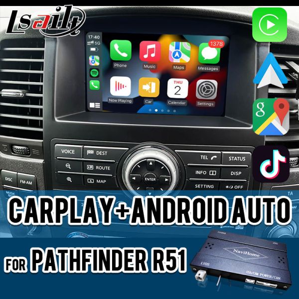 Wireless Apple Carplay Interface for Pathfinder R51 D40 Navara 08IT with Android Auto, Bluetooth, WiFi, YouTube Music