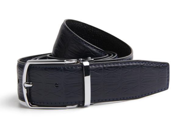 Custom Mens Black And Brown Reversible Leather Belt With Strap Embossed Printing