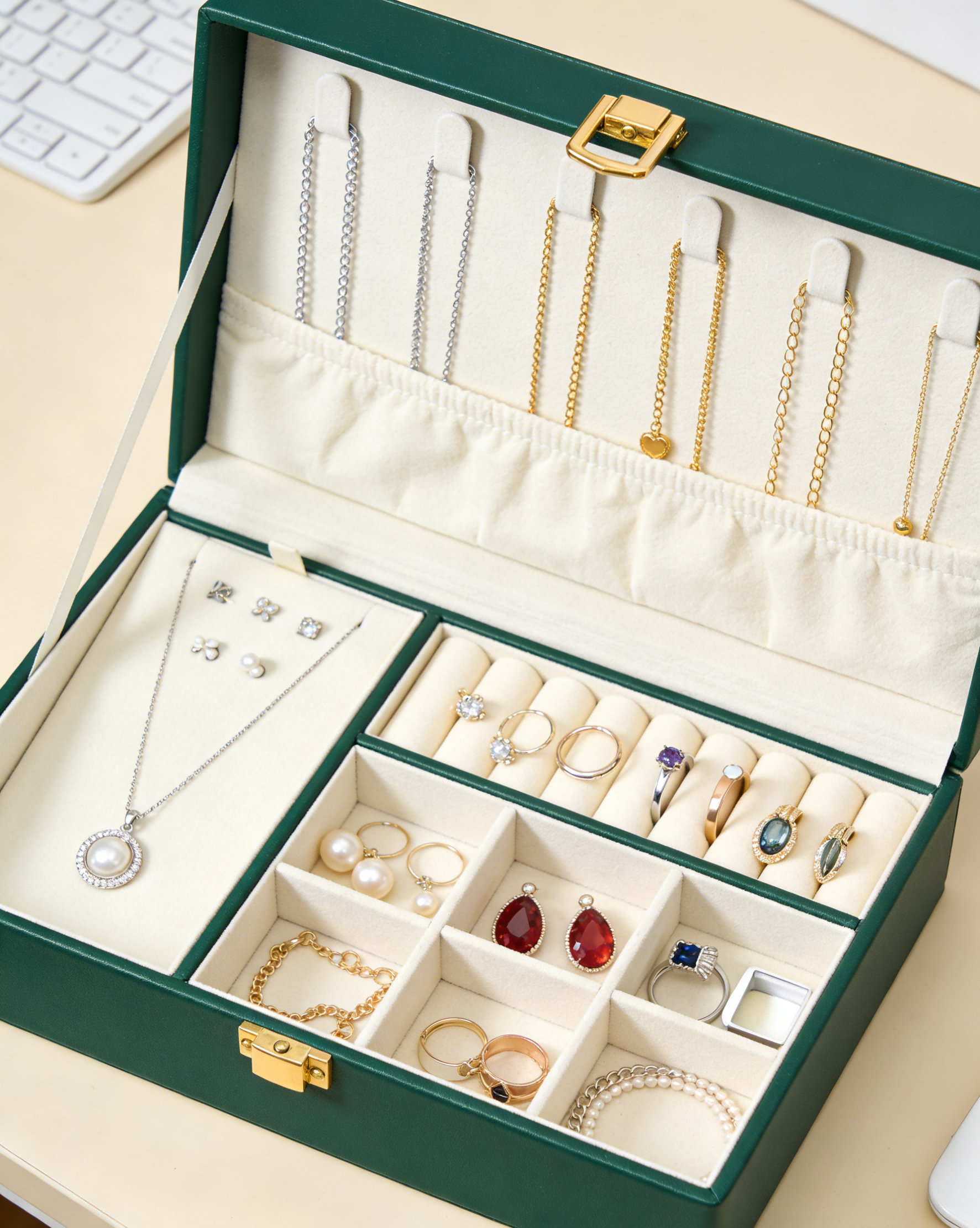 Premium PU Leather Portable Jewelry Organizer with Anti-Scratch Lining and Small but Spacious Design