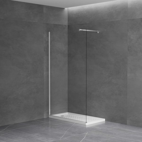 Walk in Black Shower Screen Printed Tempered Glass 6mm 8mm with Stainless Bar Accessory