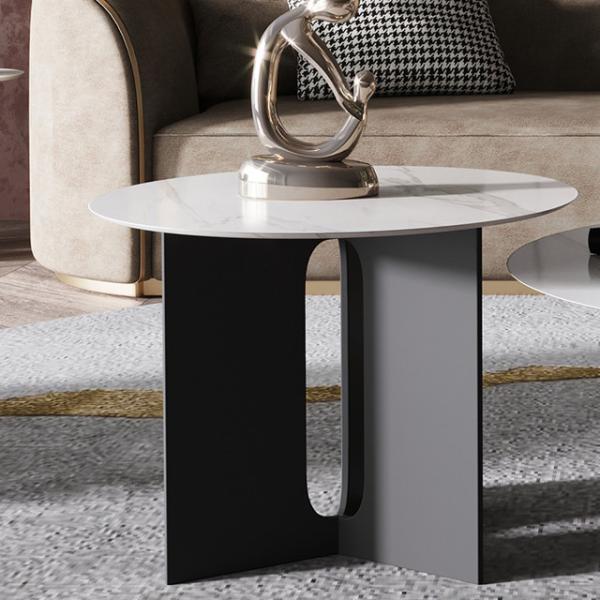 55cm Round Rock Coffee Table Carbon Steel Based Rock Slab Coffee Table