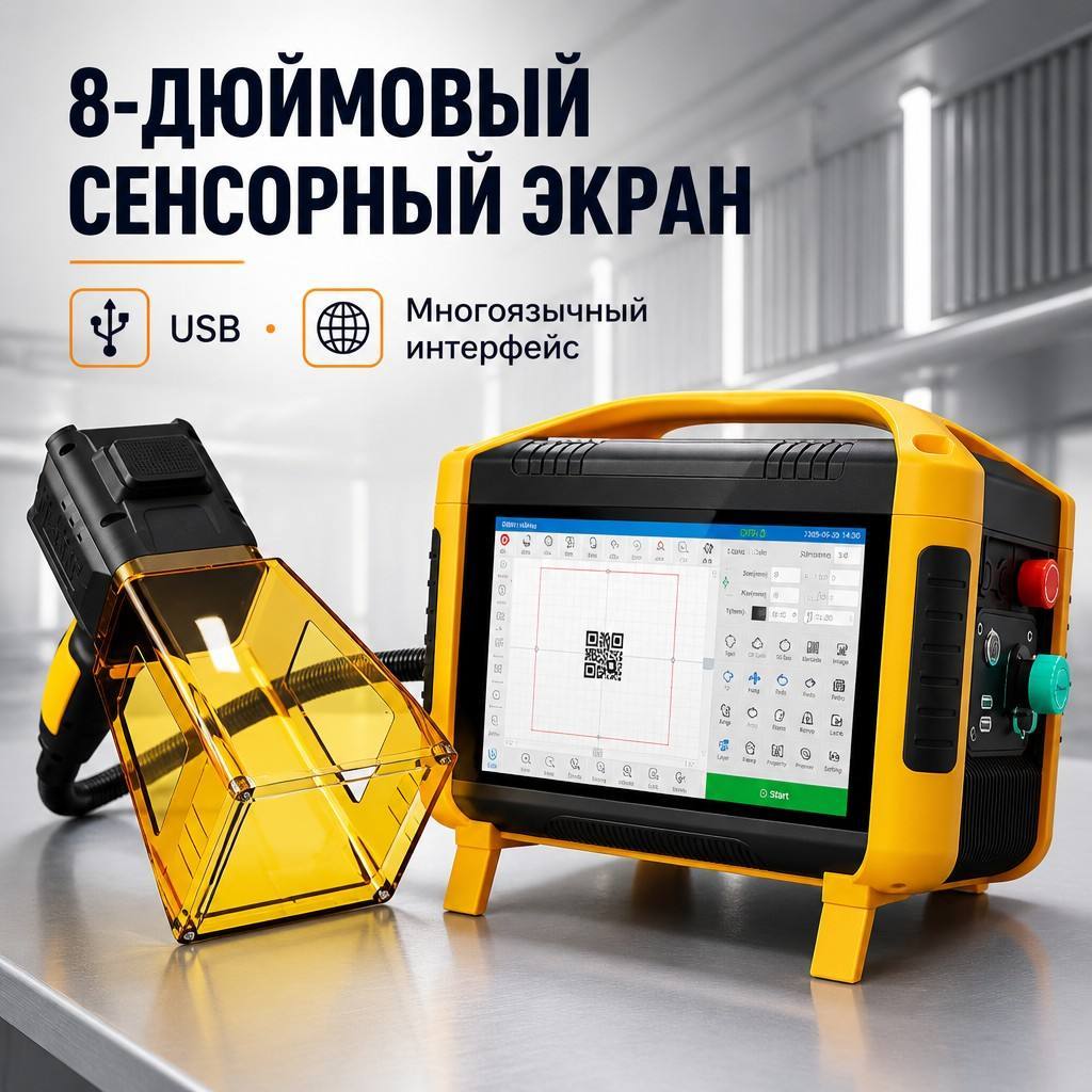 8‑Inch Multilingual Touch Screen Handheld Fiber Laser Marker, USB File Import, Offline Operation Without PC