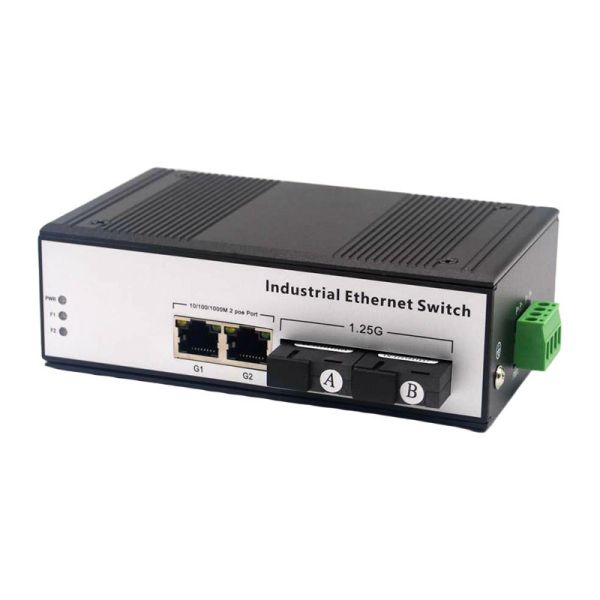Rugged Industrial Gigabit Switch DIN Rail 2 SC Fiber Ports 2 Port PoE Ethernet