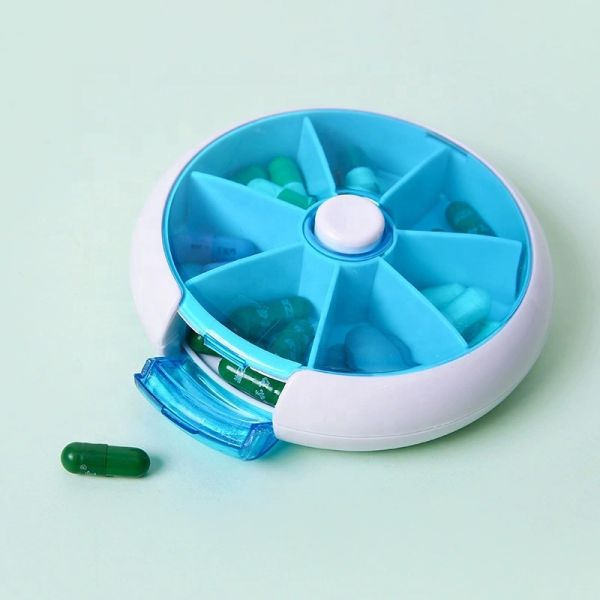 JH Medibox Promotional Medical Plastic Pill Box Organizer Round Waterproof Rotation Feature for Efficient Pill Storage
