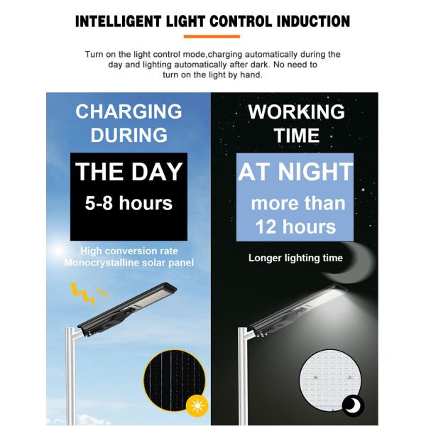 Lumière de rue IP65 extérieure étanche à l'eau Lumière solaire 400w intégrée tout en un LED Lumière de rue solaire Batterie affichable