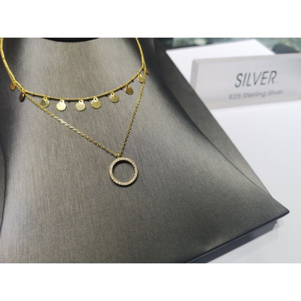 Zircon Luxury Plated 14K Gold Pendant Necklace with Round Shaped and Little Item Design 925 Silver Jewelry