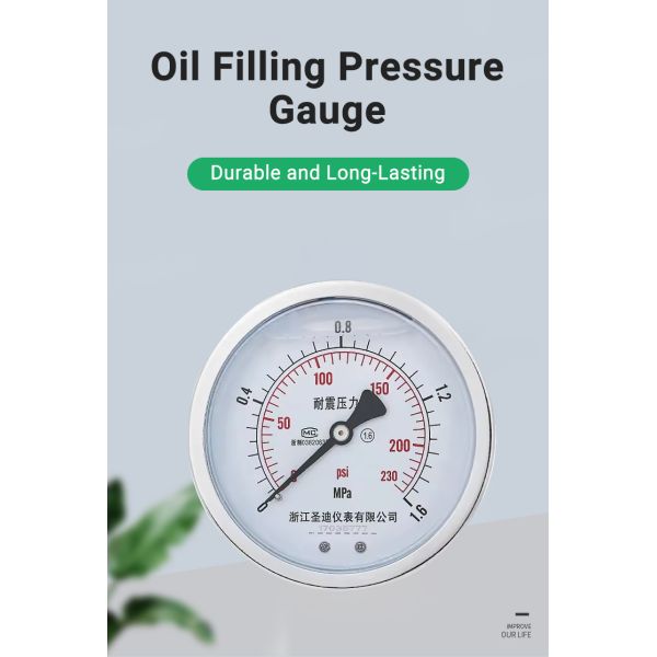 100mm 1.6% High Accuracy Axial Oil Filled Pressure Gauge Meter for OEM Customization