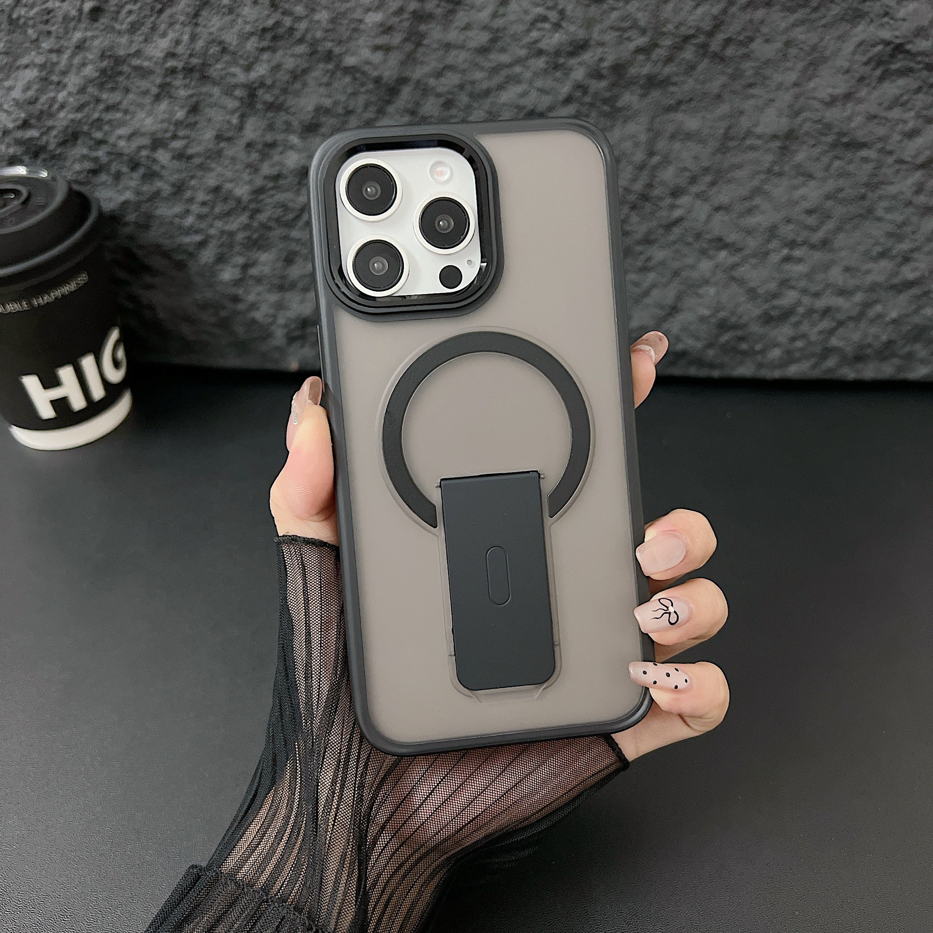 OEM Luxury Matte Mobile Phone Case with Holder Skin Feel Cell Phone Cover for IPhone11 12 13 14 15 Pro Max Plus