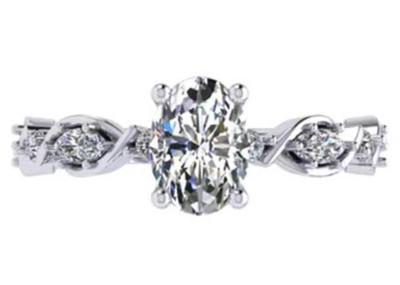 6.4mm 18k White Gold Diamond Engagement Ring , Oval Shape Diamond Ring OEM ODM