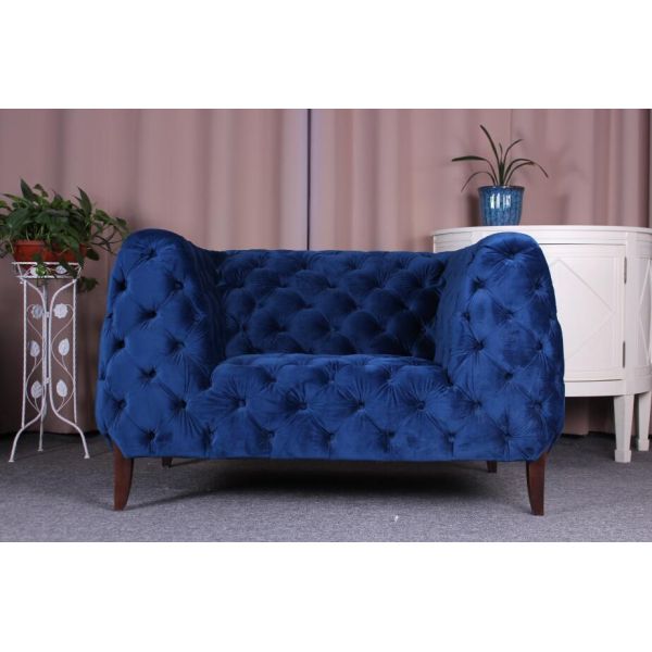 Event button tufted back wooden sofa living room upholstery sofa with armrest navy blue velvet single sofa