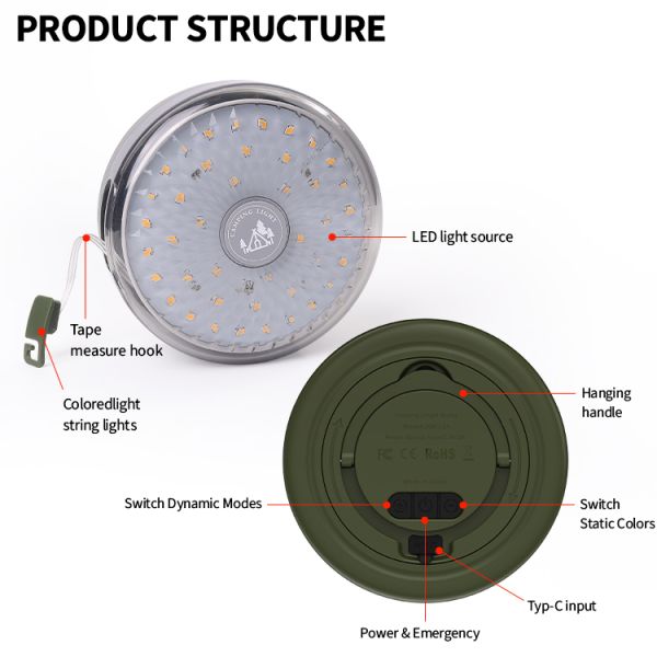 LED Light Source Rechargeable Camping Lantern 4.2V Featuring Dynamic Modes and RGB Color Temperature Outdoor Camping Light