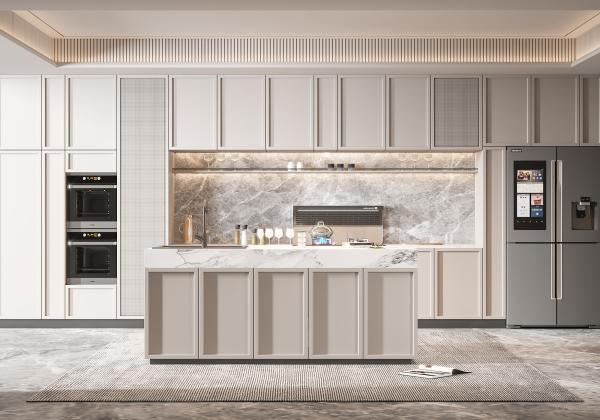 Modern Melamine Finish Kitchen Cabinet with Natural Stone Texture