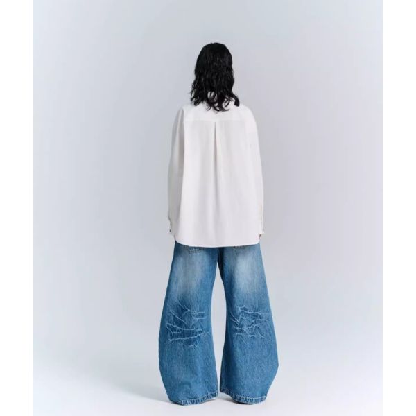 Denim Fabric Deconstructed Wide Leg Jeans for Men and Women in Plus Size Streetwear