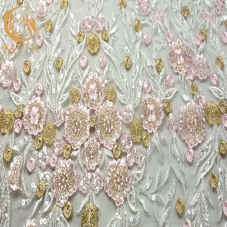 Ширина 20% полиэстер 135cm ткани сетки чувствительного Sequin пинка флористическая вышитая
