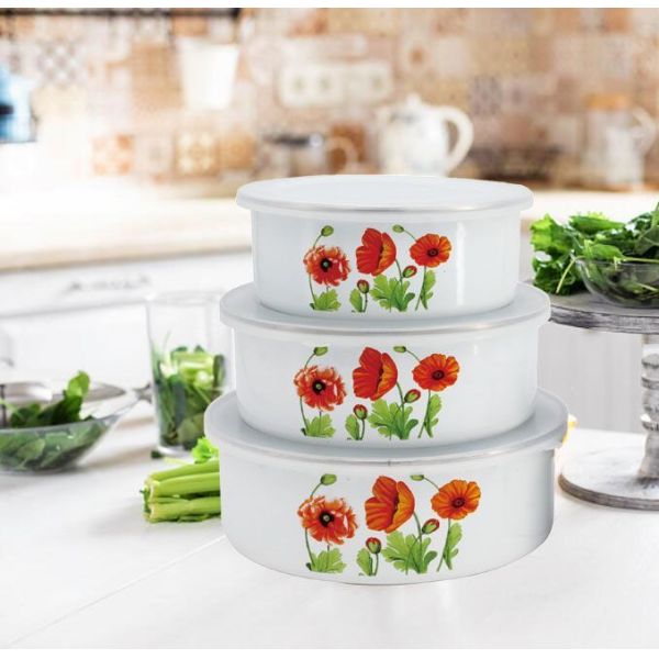 Daily Using Enamel Container Set Enamel Mixing Bowl Multipurpose Tableware Food Storage