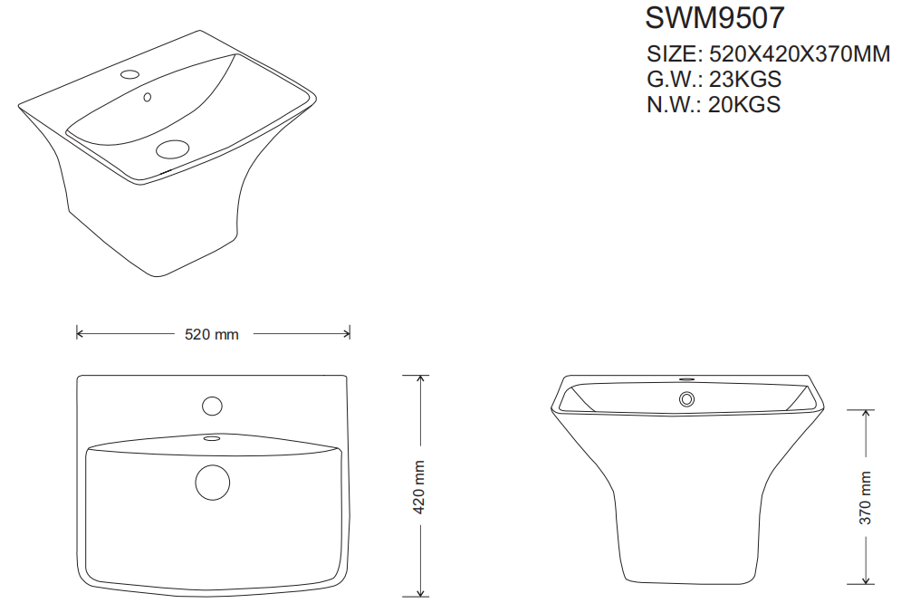Luxury Fashion Design SWM9507-1 Bathroom Half Pedestal Sinks Soild Surface Wall Hung Sinks