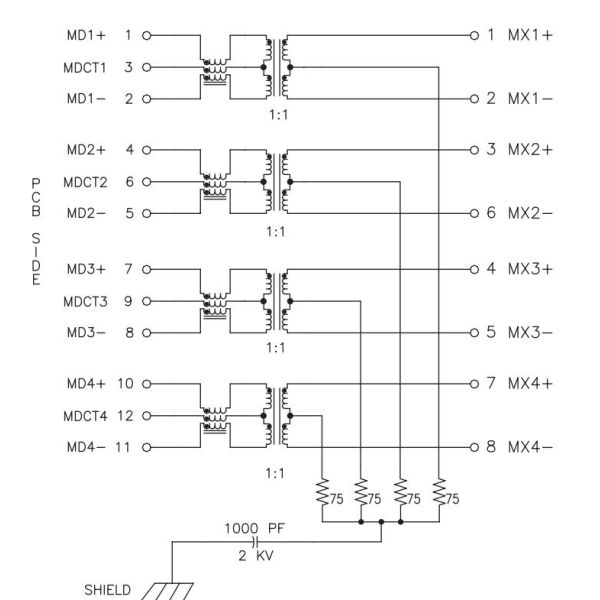 Плата соединителя низкопрофильного RJ45 гигабита порта JGL-0001NL 1x2 вверх по GREEN/GREEN привела