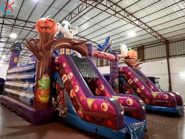 Commercial Inflatable Fun City Halloween Pumpkins Purple Inflatable Castle