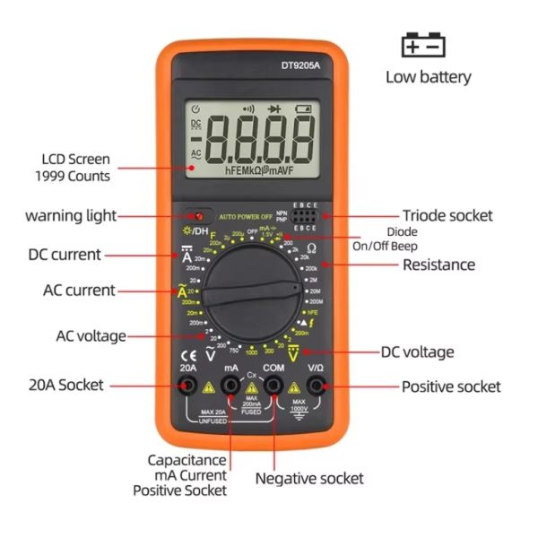 0-20A Measuring Current Range Original And New Style Digital Multimeter DT9205A