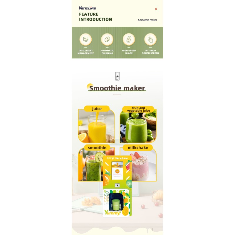 24 Hour Mini Commercial Fruit Smoothie Vending Machine Kiosk, QR Code Payment Supported, OEM Customizable with SDK Interface