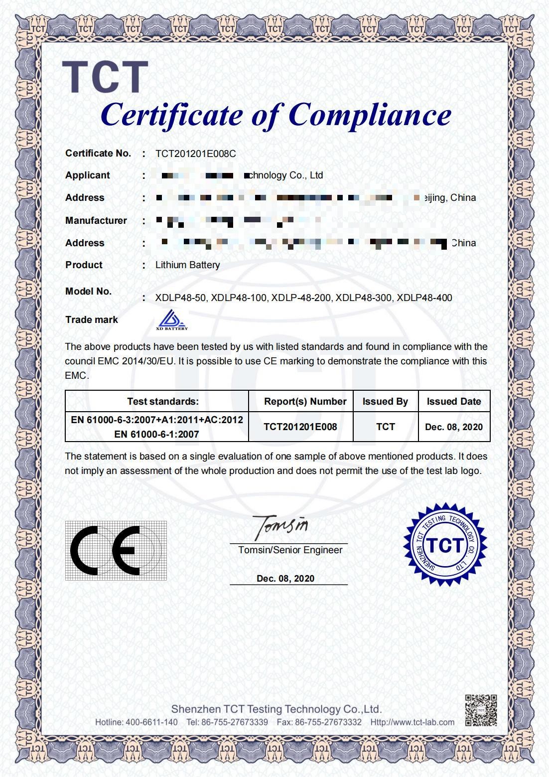 Guangdong beineng New Energy Co., Ltd. Сертификации