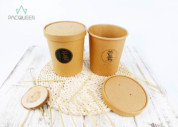 Soup Takeaway Food Containers Kraft Paper PE / PLA Lined Anti Leaking