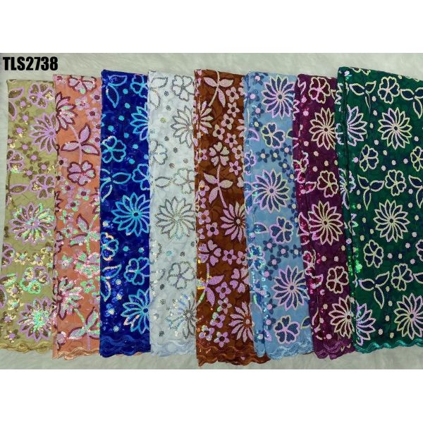 TLS2738 embroidery fabric sequins lace home textile fabric for clothing