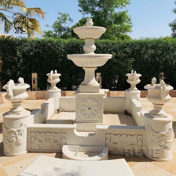 White Marble Front Yard Water Fountain Stone Garden Flowerpots Fountains Large Outdoor Decoration Square
