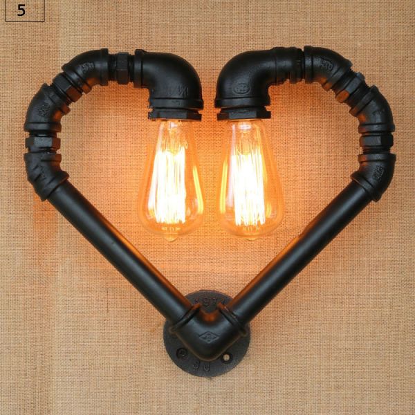 Creative vintage pipe wall light loft edison industry E27 light bar Heart wall lamp (WH-VR-34）