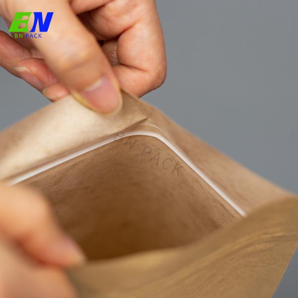 Biodegradable Stand Up Pouch Nature Brown kraft Paper Pouches With Window And Zipper