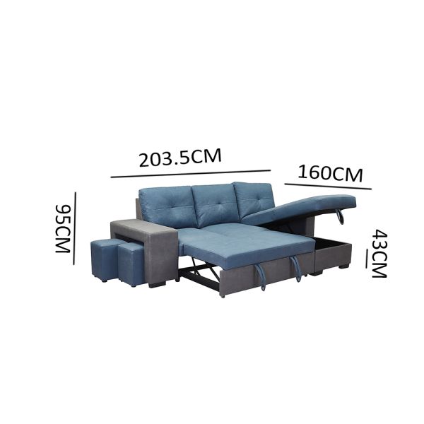 Nontoxic Corner Fabric Sleeper Couch Bed With Storage Wear Resistant