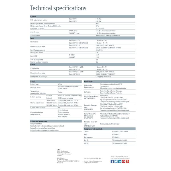 AGM Тип батареи Eaton 93PS 30KVA/30KW 3 Фаза 380VAC PF0.9 Башня UPS для центра обработки данных