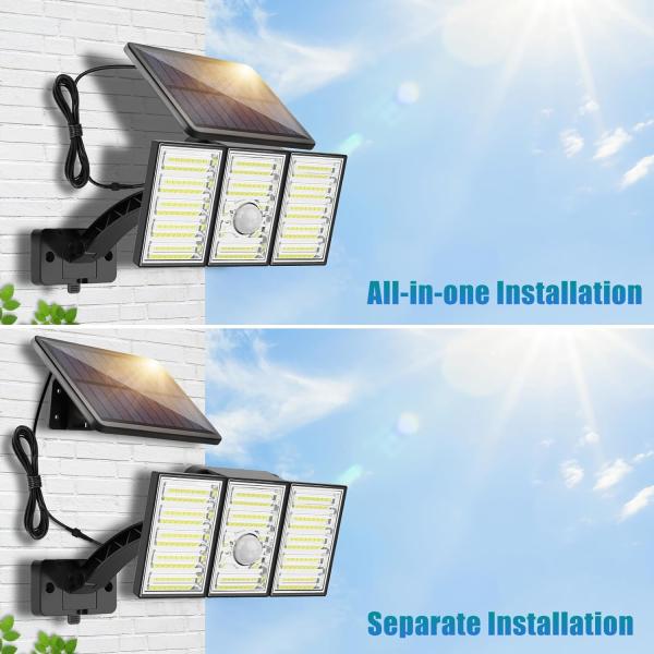 Capteur de séparation étanche à l'eau Lampes solaires de jardin IP65 Capteur de mouvement Lampes de jardin 6W
