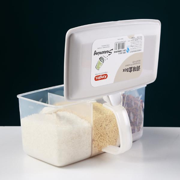 3 Compartment Rectangle Kitchen Seasoning Box With Spoon