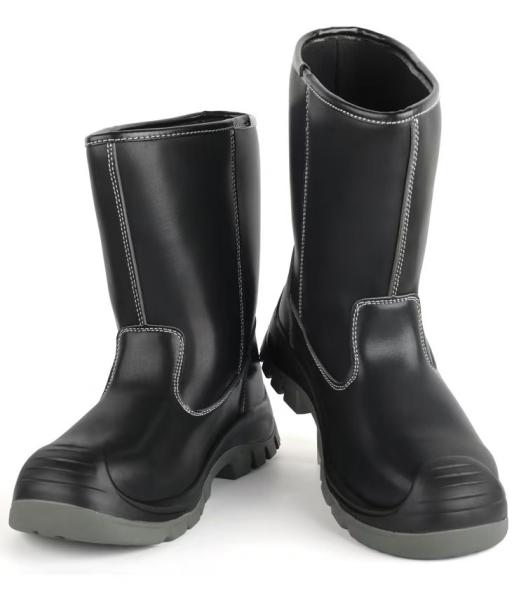 OEM Black High Top Microfiber Leather Security Work Boots with EN-standard Steel Toe and Puncture Resistant Midsole