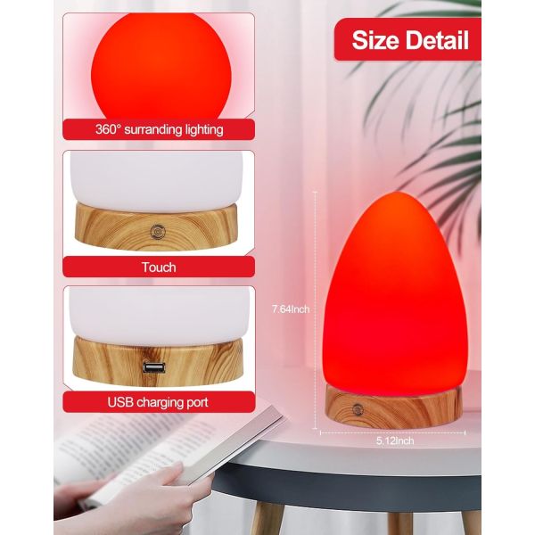 Red Light Night Light Desk Lamp with 670nm Wavelength Multi-Color Options and USB Charging for Sleep Aid