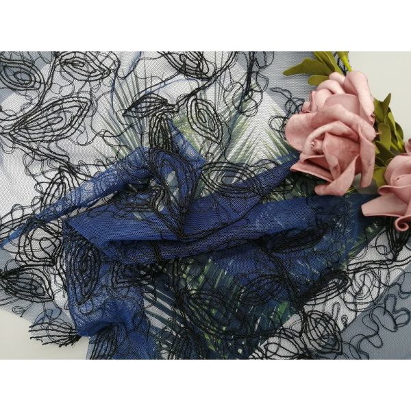 Material polivinílico de nylon negro del cordón del ganchillo del cordón para el vestido de boda