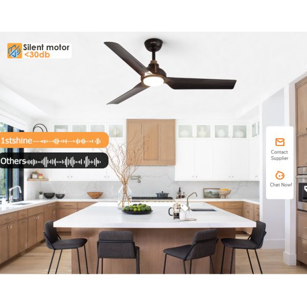 Certificado ETL 1stshine Ventilador de teto LED em cor preta com material ABS de metal remoto