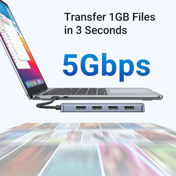 USB C Hub 4 Ports, USB C to USB Hub with 4 USB 3.0, Powered USB C Splitter for Laptop