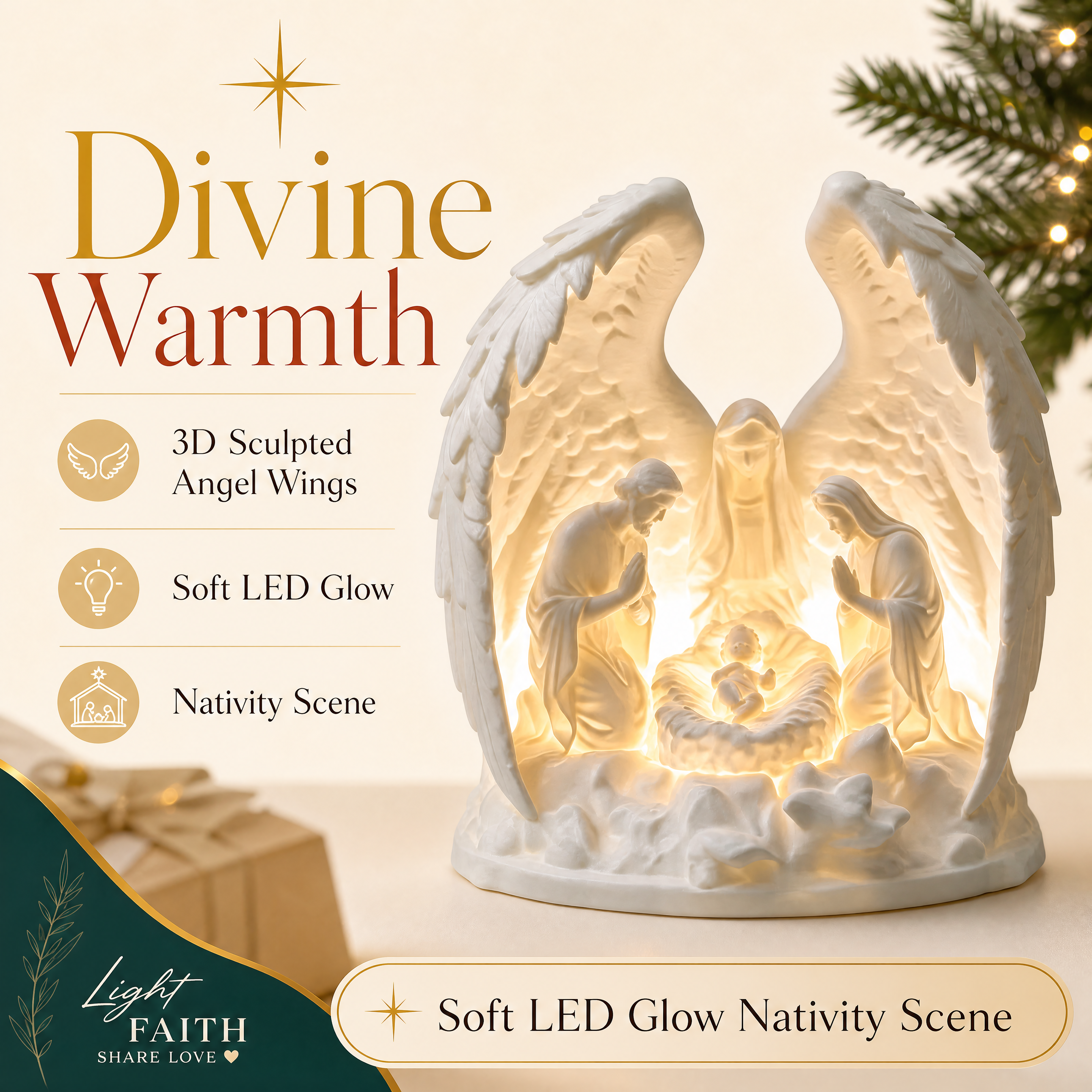 Angel Wing 3D Printed Holiday Decoration Holy Nativity Scene Christmas Tabletop Ornament