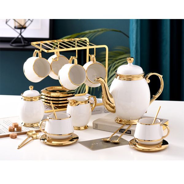 Stocked European Ceramic Cup Gold Edge Marbled Coffee Cup Plate Set with Customized Logo