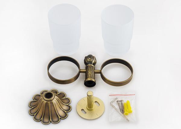 Antique Brass Bathroom Fittings Double Tumbler Holder Brass Material For Hotel