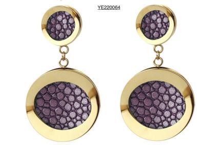 Vintage Stainless Steel Gold Earrings 90s Retro Green Purple Round Drop Earrings