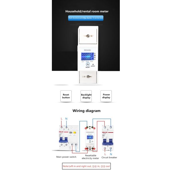 CN36SD AC Single Phase Household/Rental room Watt meter