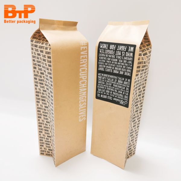 Coffee Bags  Biodegradable Kraft Paper Package Pouch  Compostable  Flat Bottom Pouches  square Box Packaging Bag
