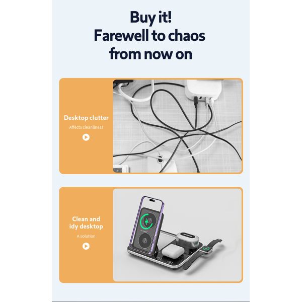 9V 2A 4 In 1 Wireless Charging Stand With RGB Nightlight