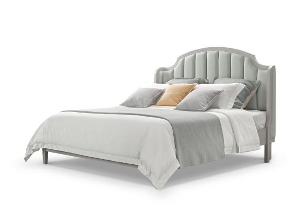Micro Fiber Leather Upholstered Headboard In Curved Structure With Oak Wood Bed For American Design House Furniture
