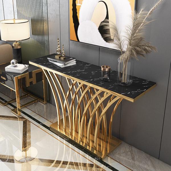 Glossy Stainless Steel Entrance Console Table Marble Top Hallway Table Marble Height 78cm